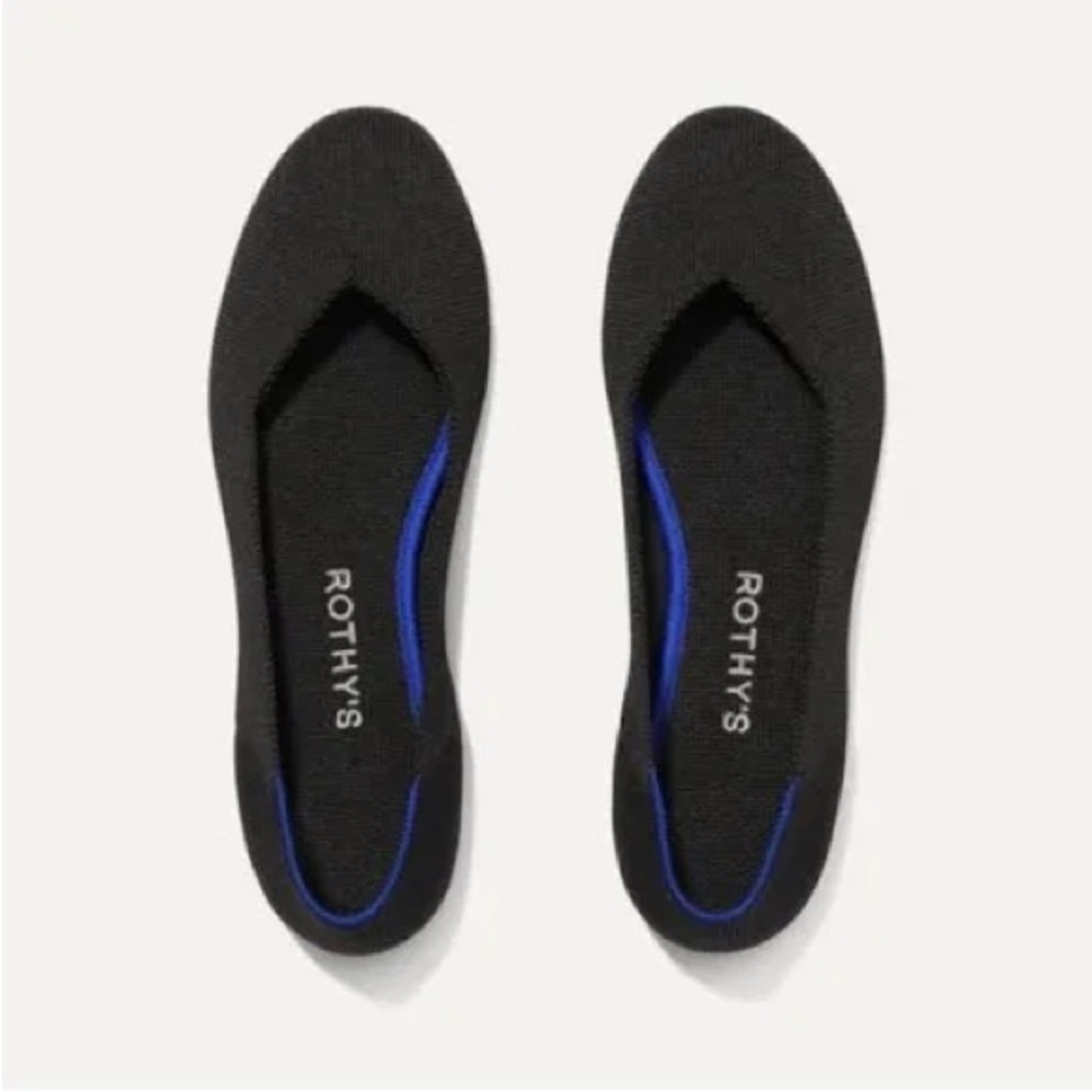 ROTHY’s~Black Nylon “The Flat” Round Toe Ballet Flats~Classic Blue Trim~7.5/8